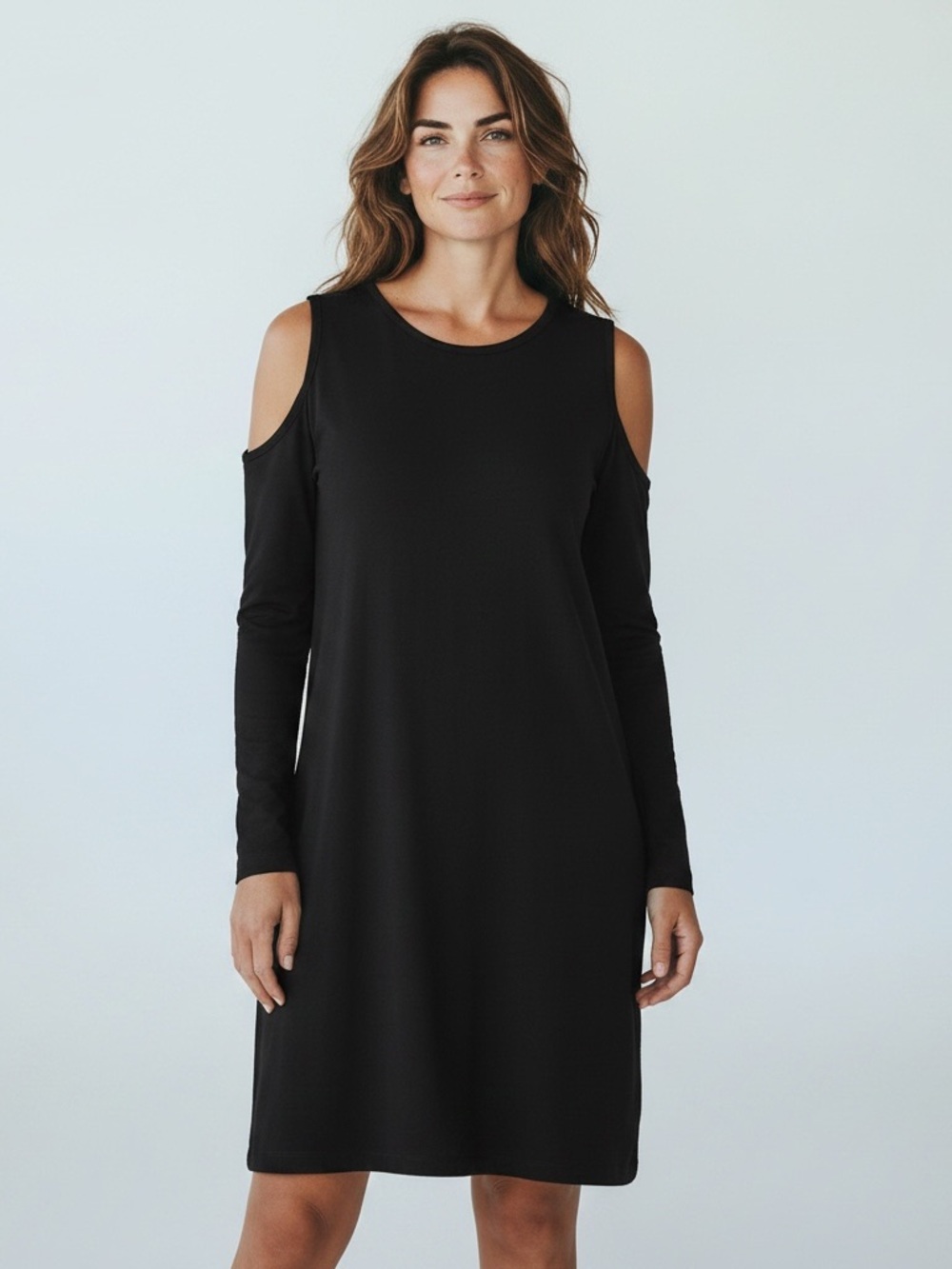 NWT Michael Lauren Black Cold Shoulder Cowl Neck Long Sleeve Dress Size M